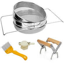 Load image into Gallery viewer, Blisstime Honey Strainer Double Sieve Stainless Steel Honey Harvesting Starter Kit | Set of 4 -Double Sieve Honey Strainer Beekeeping Supplies, Frame Holder, Honey Gate Uncapping Fork