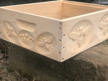 Load image into Gallery viewer, Medium 6 5/8 honey super bee hive body ONLY with 3D relief carving (Un-Assembled) Langstroth