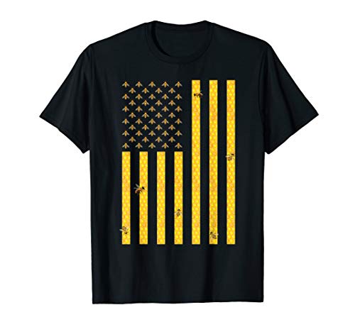 American Flag Honeycomb Honey Bee Beekeeping Beekeeper Gift T-Shirt ...